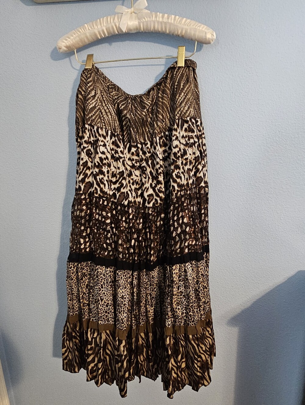 Chicos Brown Animal Print Tiered Maxi Skirt